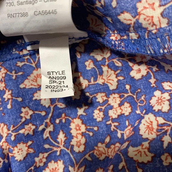 MADEWELL NWOT V-Neck Puff Sleeve Top in Summer Vines Hermitage Blue - Picture 9 of 10